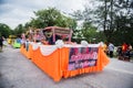 Uthaithanee,Thailand -MAY 30 2019: Many decorated car in procession of Ã¢â¬ÅBoon Bang FaiÃ¢â¬Â festival or traditional Rocket Festival